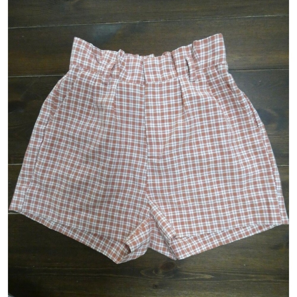 Lottie Moss Women's S Gingham Paperbag Elastic Waist Shorts Dark Pink & White